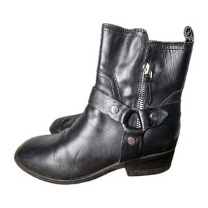 Marc Fischer Black Leather Moto Side Buckle Black‎ Boots Size Biker Harley